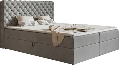 Produktbild von Boxspringbett 160x200 cm Doro - Doppelbett mit Matratze & Topper - Chesterfield Design, Glamour, Zwei Bettkästen - Samtstoff (Grau - Jasmine 90)