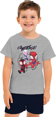Produktbild von Marvel Spiderman Schlafanzug für Jungen - Spidey - Kinder Pyjama Set Kurzarm Oberteil mit Hose Grau/Schwarz 122-128