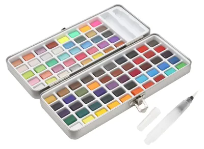 Aquarellkasten, 90 Farben mit Wassertankpinsel, Metalldose
