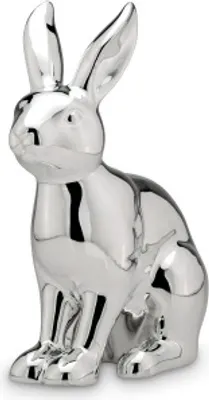 A shiny silver rabbit figurine.