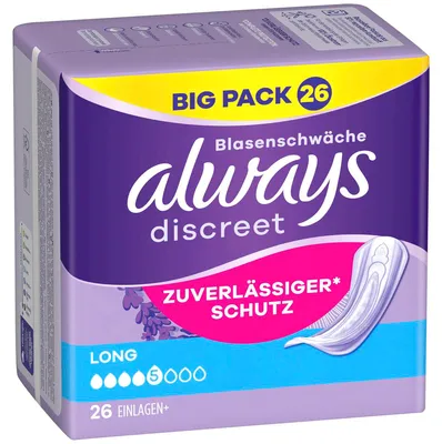 Image de Protections hygiéniques pour fuites urinaires Discreet Long Big Pack 20 pièces
