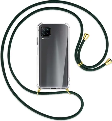 Produktbild von Handykette Backcover-Schutzhülle mit Band (Metall goldfarben) für Huawei P40 lite - dunkelgrün