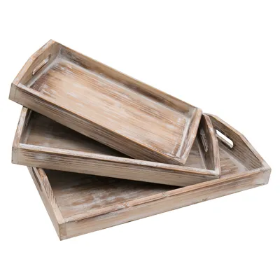 Produktbild von HMF VTA101 Deko Tablett aus Holz im Vintage-Design, 3er Set
