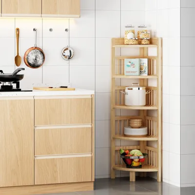 Produktbild von Dripex Eckregal stehend, Badezimmerregal, Bücherregale Bambus, Standregal mit 5 Ablagen, 110x30x30cm, Platzsparend, Klein Lagerregal für Badezimmer, Wohnzimmer, Schlafzimmer, Küche, Balkon