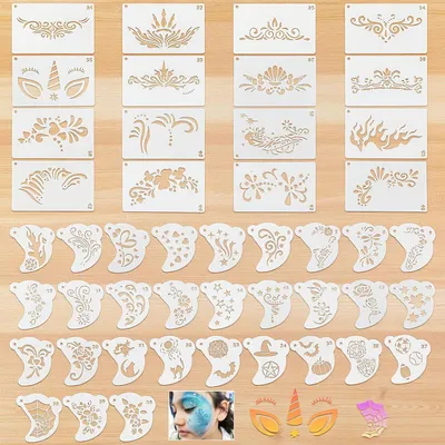 Produktbild von Make-up-Schablonen-Set für Kinder, 46 Stück, wiederverwendbar, Gesichtsbemalung, Tattoo-Schablonen