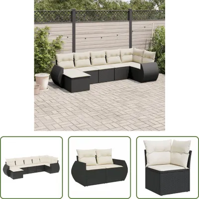 Produktbild von The Living Store 7-tlg. Garten-Sofagarnitur mit Kissen Schwarz Poly Rattan