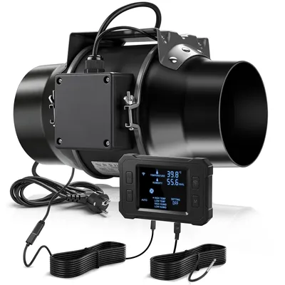 Zdjęcie produktu dla 50 mm 683 m³/h Inteligentne sterowanie Wentylator kanałowy EC, 35–56 dB 70 W Wentylator kanałowy z czujnikiem temperatury/wilgotności Do toalet, szklarni, chłodzenia maszyn