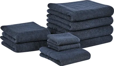 Obrázek produktu pro BELIANI Sada 9 ručníků tmavě modré bavlněné froté ručníky 100 x 150 cm vzor chevron koupelnové osušky