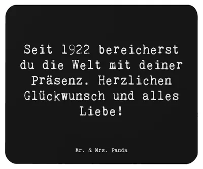 Produktbild von Mr. & Mrs. Panda Mauspad Spruch 1922 Geburtstag - Schwarz - Geschenk, Erinnerungen, laptop, Mouse Pad, Geburtstagsgruß, Happy Birthday, Mousepad, Geburtsjahr, Glückwunsch