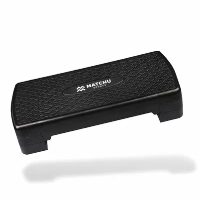 Produktbild von Matchu Sports Aerobic Stepper 65 × 25 cm – Steppbrett mit 2 Höhenstufen 9/14 cm – rutschfeste Oberfläche – Schwarz
