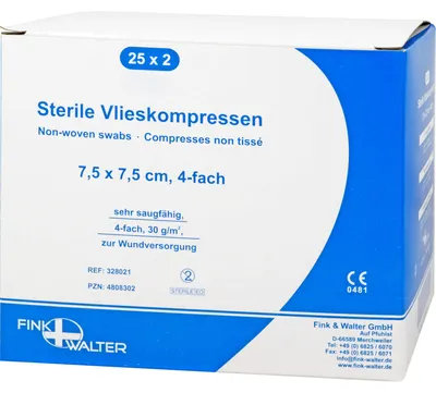 Produktbild von Vlieskompressen steril 7,5x7,5cm 4-fach, 25X2 St KOM