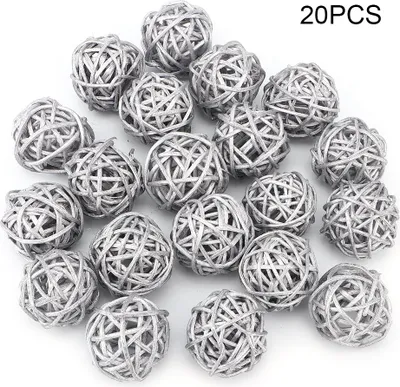 Produktbild von 20 Stück Rattan-Kugeln für Garten, Hochzeit, Party, Weihnachtsdekoration (Silber)