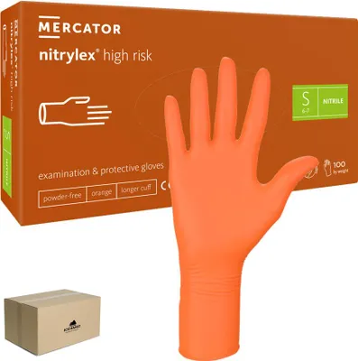 Produktbild von Mercator Nitrylex Hochrisiko-Nitrilhandschuhe, Größe S, orange, 100 Stück, Karton, 10er-Packung