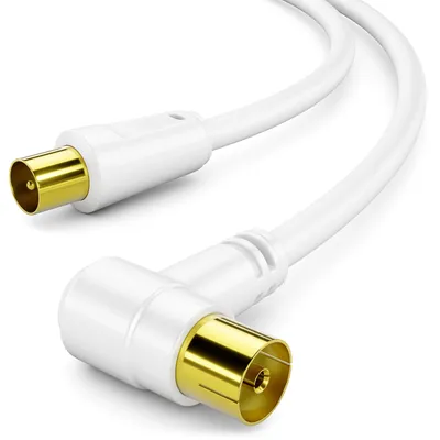 Produktbild von deleyCON 1m TV Antennenkabel Winkel - IEC Koaxialkabel HDTV 4K - Weiß