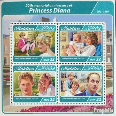 Produktbild von Briefmarken Malediven 2017 Mi 6873-6876 Kleinbogen (kompl. Ausg.) postfrisch Prinzessin Diana