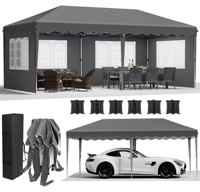 Obrázek produktu pro Skládací pavilón 3x6 metrů, šedý, se 4 bočními stěnami, vodotěsný, vyrobený z materiálu Oxford 420D s ochranou proti UV záření (UPF 50+), včetně transportní tašky