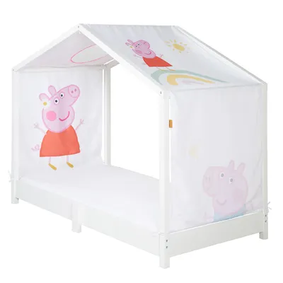 Produktbild von roba Bezug für Montessori Hausbetten 70 x 140 cm im Peppa Pig Design - Passendes Zubehör zum Umbau in Himmelbett - Inkl. 3 Aufbewahrungstaschen & Dach