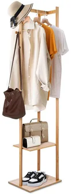Produktbild von Kleiderständer aus Bambus - Garderobenständer freistehend - Tragkraft 35 kg - Modernes Design - Für Wohnzimmer - Naturfarbe