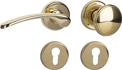 Produktbild von Rosettengarnitur für Wohnungseingangstüren mit Profilzylinderlochung DIN rechts, Knopf/Drücker, Cliprosette Ø50mm