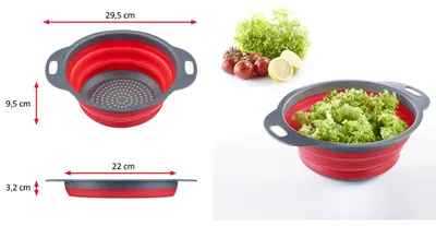 Produktbild von Seiher »Maxi« faltbar Ø22 cm EUROHOME® – aus Kunststoff, 29,5x24x3cm – perfekt für den Campingurlaub und passt in jede Küchenschublade