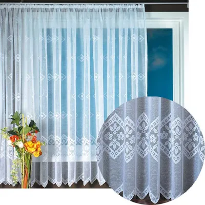 Produktbild von Gardine mit Universalband (300x145cm, Design: Philomena) - Gardine Voile Jacquard transparente Spitzenoptik, lichtdurchlässig, pflegeleicht