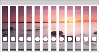 Produktbild von Wallario Ordnerrücken Sticker, selbstklebend für schmale Ordner, 12 Stück, Motiv Nebel am See bei Sonnenuntergang