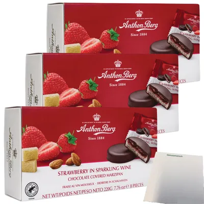 Produktbild von A.Berg Schokolade Erdbeere in Schaumwein 3er Pack (3x220g Packung) + usy Block