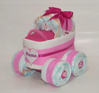 Produktbild von Windeltorte | Windelkinderwagen Herz babyrosa | Babygeschenk Mädchen