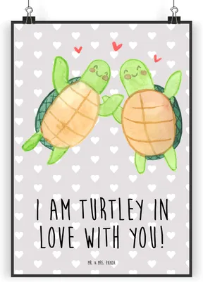 Produktbild von Mr. & Mrs. Panda Bild Schildkröten Paar DIN A5 - Grau Pastell - Geschenk, Mitbringsel, Plakat, drucke, wanddeko, Valentinstag, Wandbild, für Freundin, Posterdruck, Frauen