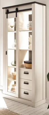 Produktbild von Vitrine "Stove" in weiß Pinie Vitrinenschrank 93 x 201 cm mit Soft-Close