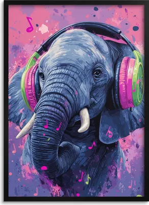 Produktbild von Moderne Dekoration mit Musikthema Poster Wandbild mit Rahmen Elefant