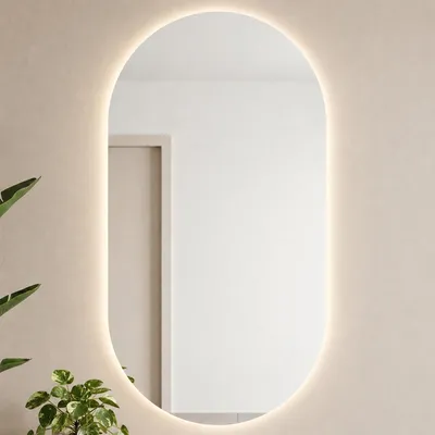 Produktbild von Planetmöbel Spiegel mit Beleuchtung 50 x 90 cm, Spiegel ohne Rahmen, 2 Lichtstufen (4000-4200k), mit Touchschalter, oval