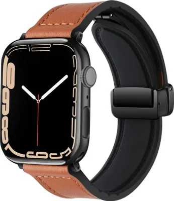 Produktbild von Strap-it Kunstlederarmband mit magnetischem D-Schnallenverschluss – passend für Apple Watch Series 1/2/3/4/5/6/7/8/9/SE/Ultra (braun)