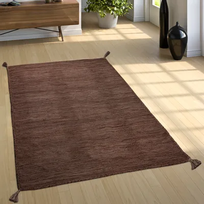 Produktbild von Designer Teppich Webteppich Kelim Handgewebt 100% Baumwolle Modern Meliert Braun Grösse 240x340 cm
