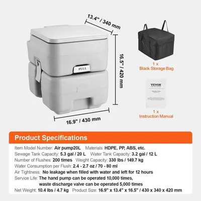 Obrázek produktu pro Chemické toalety - Porta Potti - Kempingové toalety - Přenosné toalety - Mobilní toalety - Objem 5,2 galonů
