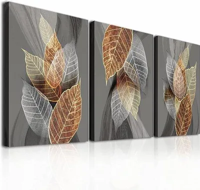 Productafbeelding van Famanu Wanddecoratie: Natuurlijke gouden plantenbladeren - 50 cm x 70 cm, 3 stuks