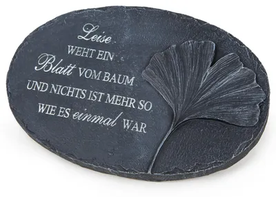Produktbild von Grabschmuck mit Text und Ginkgo anthrazit 24 x 16 x 9 cm frostsicher