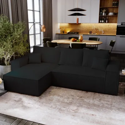 Produktbild von Ecksofa mit Schlaffunktion Majorka L - Sofa 280 cm mit Bettkasten, Ecksofa L-Form, Schlafsofa Couchgarnitur - Schwarz & Poso 135
