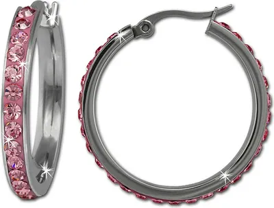 Image de Amello Boucles d'oreilles en acier inoxydable Femme Créoles 30mm zirconiums scintillants roses ESOS04A