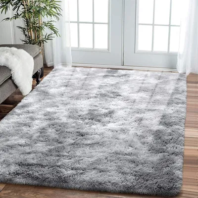 Productafbeelding van Pluizig tapijt met lange pool, zacht, antislip, grijs/wit, 200 x 250 cm