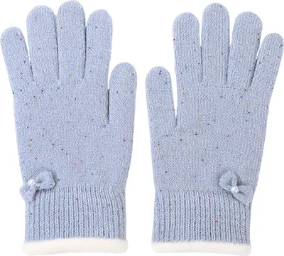 Produktbild von Damen-Winterhandschuhe, warm, Touchscreen-Handschuhe mit Schleife, Pailletten, gestrickt, dick, für Alltag, Dates und Partys