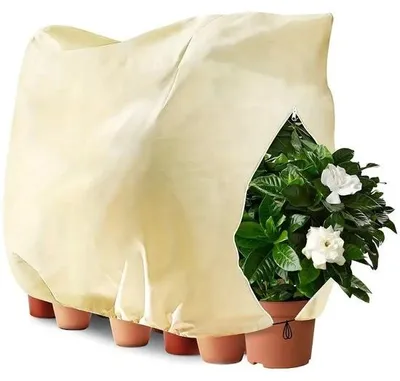 Produktbild von Unyqoos® Winterschutz-Haube für Pflanzen, frostschützendes Vlies (nicht-gewebt), gebrochenes Weiß, 120 × 180 cm, Reißverschluss & verstellbarer Kordelzug