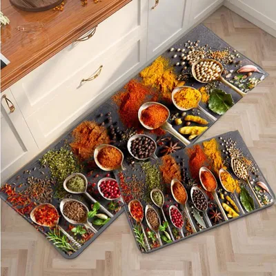 Produktbild von Küchen- und Gewürzmatte – 40 x 120 cm + 40 x 60 cm – Waschbar – Küchen- und Badematte – Rutschfest
