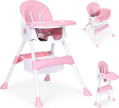 Obrázok produktu pre Detská stolička na kŕmenie s podnosom a košíkom, 5-bodový pás, ružová, ECOTOYS