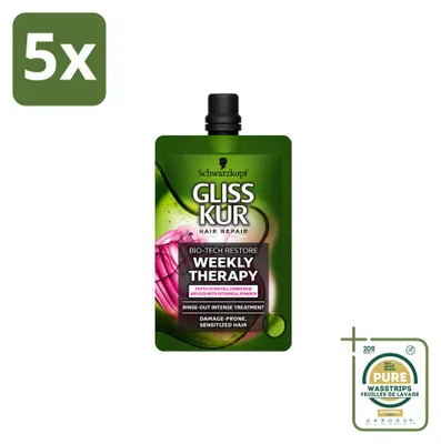 Productafbeelding van 5 x Schwarzkopf Gliss Kur Bio-Tech Restore haarmasker - 50 ml - Voorraadverpakking - 5 stuks