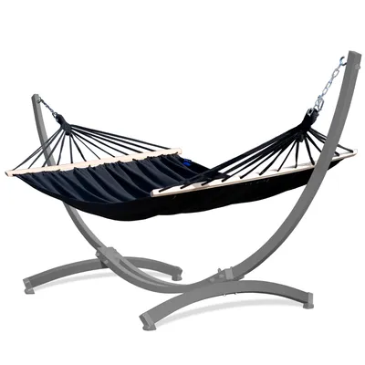 Produktbild von Potenza Outdoor Hängematte mit Tytan Gestell für 2 Personen I Stabhängematte XXL 220x160, 200kg I Grau Hängemattengestell 350 kg Wetterfest