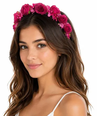 Produktbild von Blumen Haarreif "Sabia" mit Rosen und Blüten | Pink