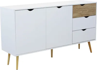 Immagine prodotto di Milani Home - Credenza Mobile Madia Moderna In Legno Colore Bianco Di Design Moderno Stile Minimalista, Cm 147x39x82 H - Bianco