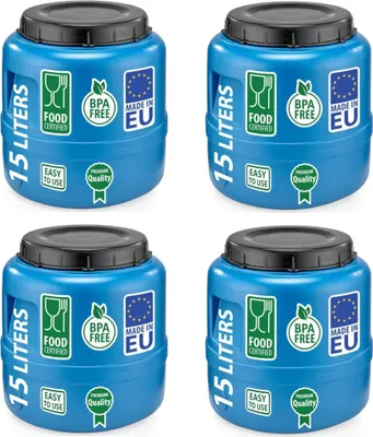 Produktbild von 4er Set Weithalsfass Fasssilage Gepäcktonne Gärfass Gärbehälter Futtertonne 15 Liter mit Deckel blau