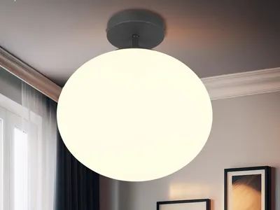 Produktbild von Retro LED Deckenleuchte Schwarz mit Glaskugel Weiß für Flur & Treppenhaus Ø 30cm